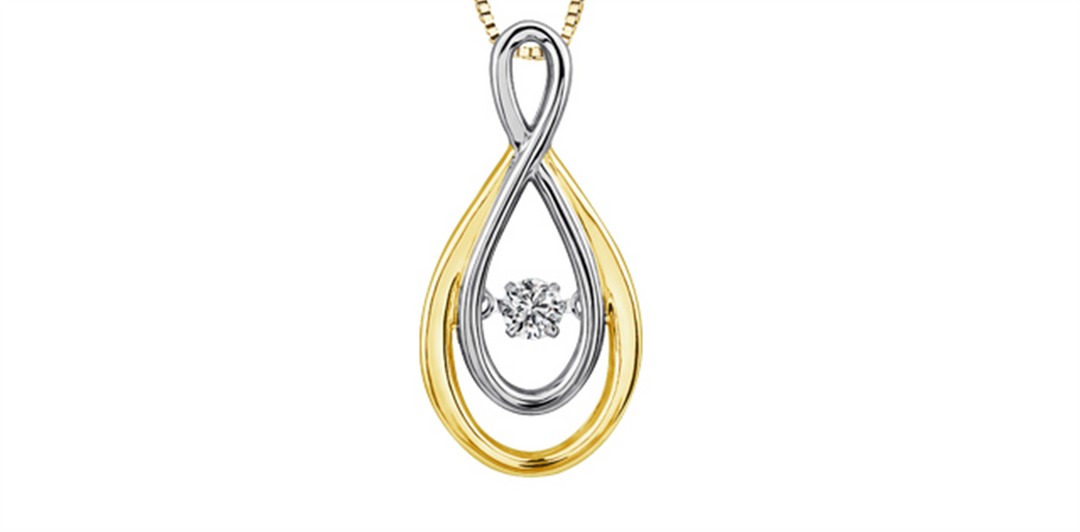 10K Yellow & White Gold Diamond Infinity Dancing Stone Pendant Necklace