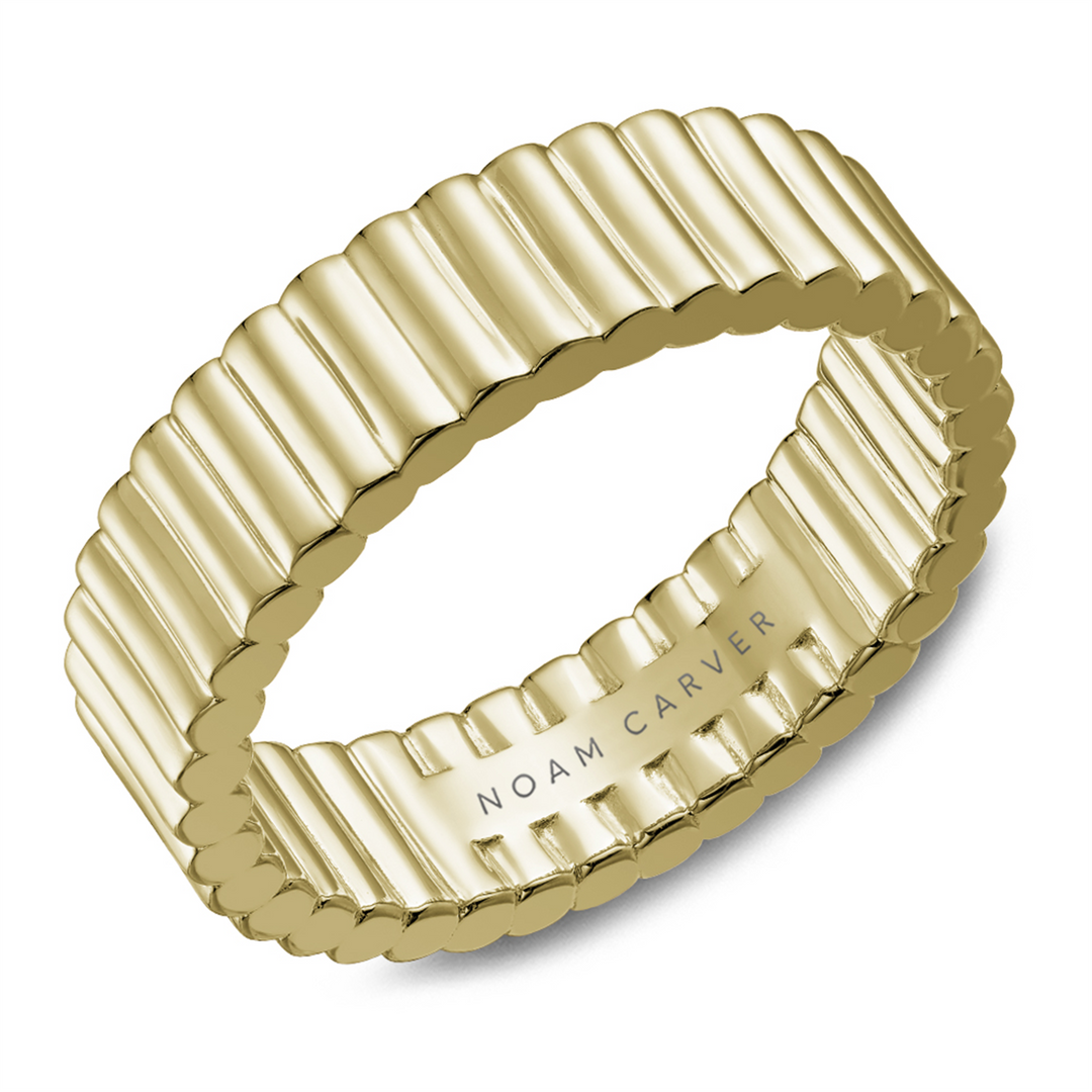 Men's Yellow Gold Carved Band with Polished Finish 
Top Width: 6.5 mm