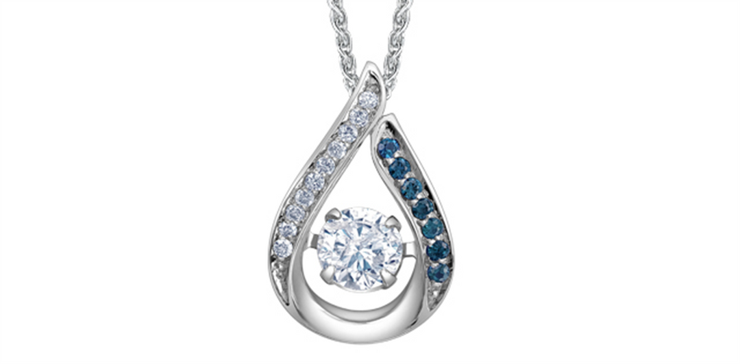 10K White Gold Teardrop Polished Diamond Sapphires Dancing Stone Penda
