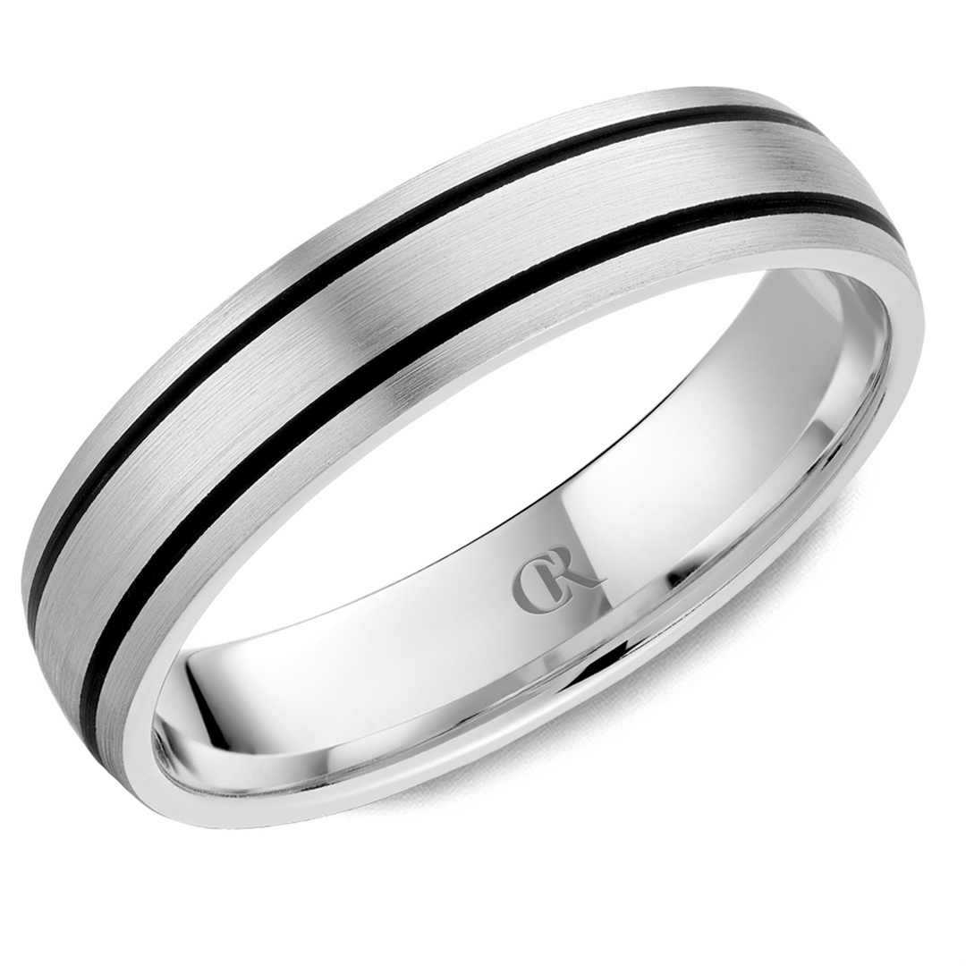 Men's White Gold Domed Band with Satin Finish and Enamel Inlay
Top Wi