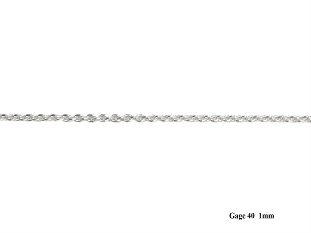 Rhodium-Plated Sterling Silver White Rolo Chain 
Width: 1mm
Length: