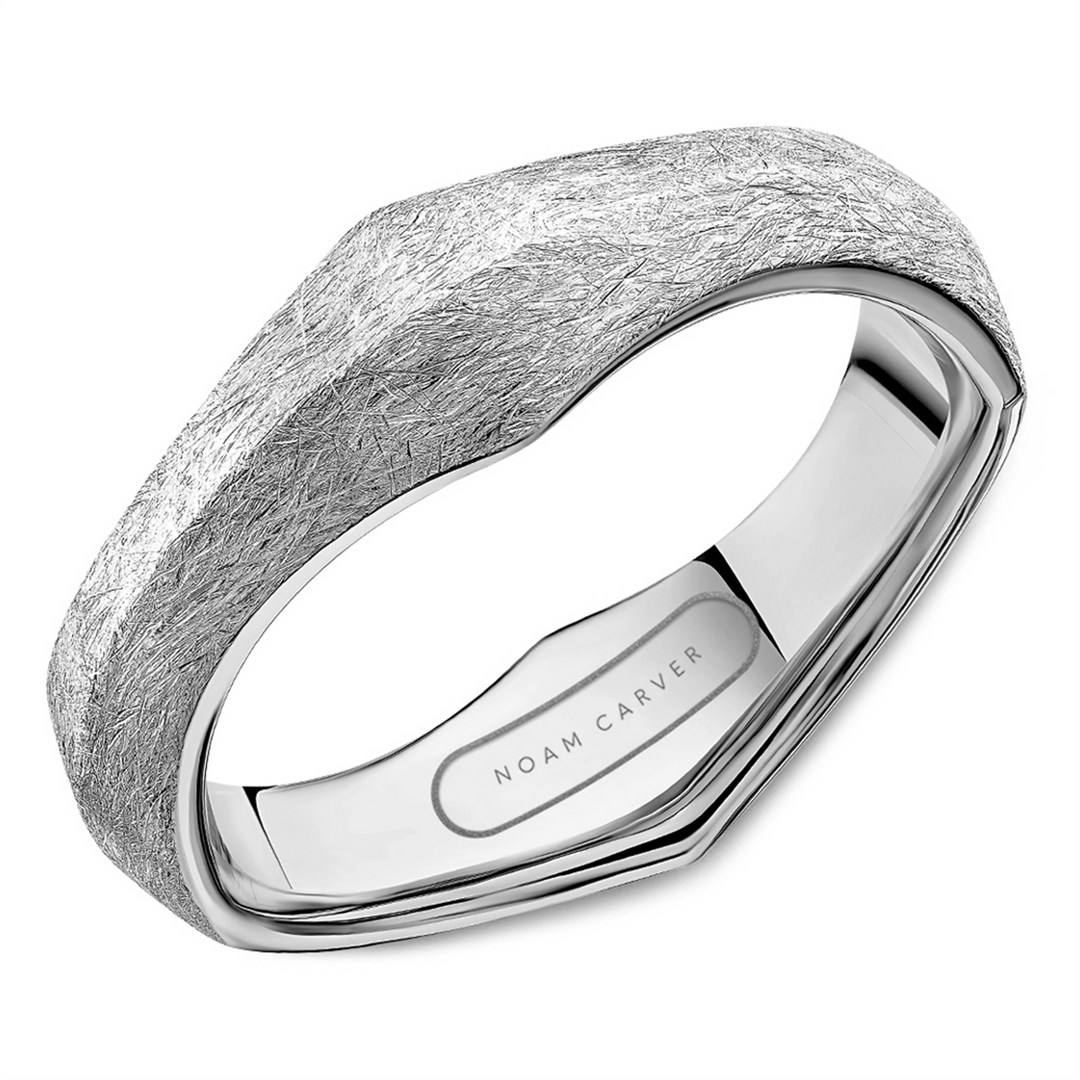 Men's White Gold Ridged Band with Diamond Brushed Finish 
Top Width: