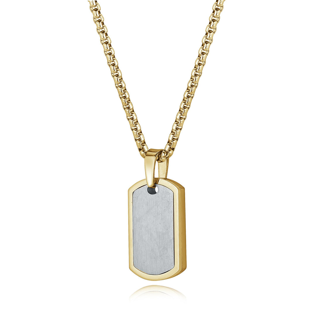 Multi-Finish Two-Tone Stainless Steel Dog Tag Necklace