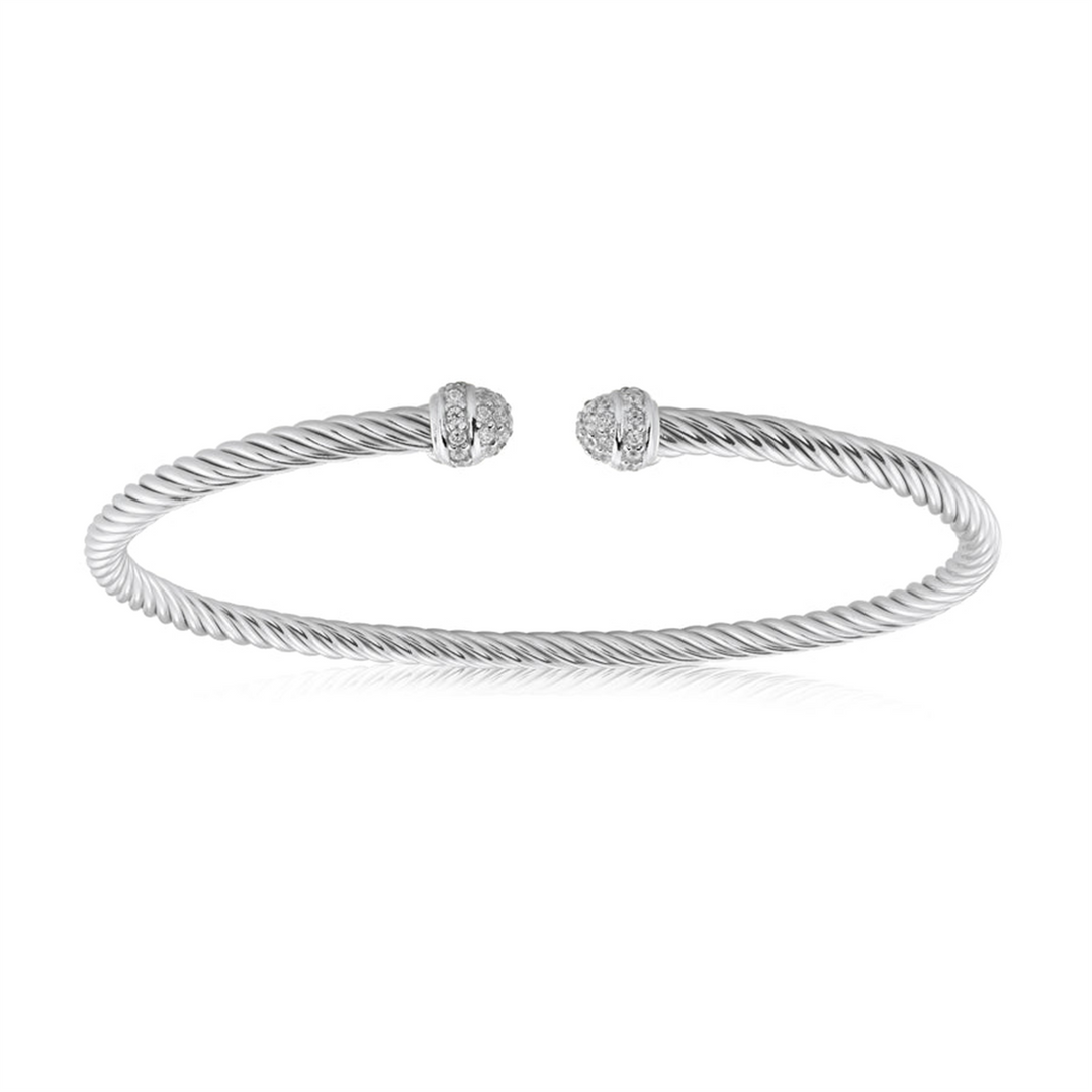 White Sterling Silver Twist Bangle 
Top Width: 2.8mm
Length: 7.25"