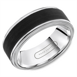 Load image into Gallery viewer, Men's White Gold Stepped Down Edges Band with Polished Finish and Enam
