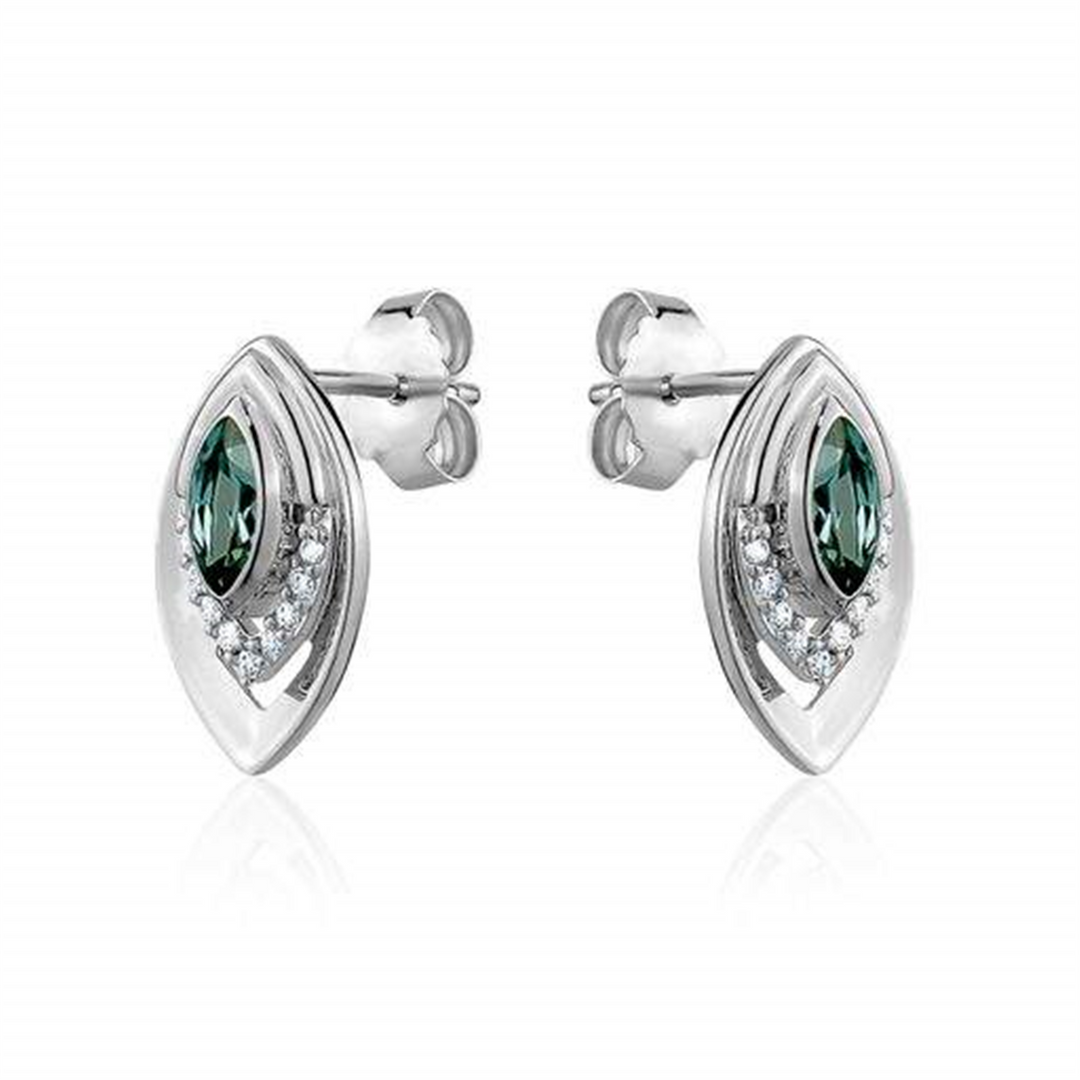 Sterling Silver White Synthetic Green Spinel Stud Earrings with CZ
Fu