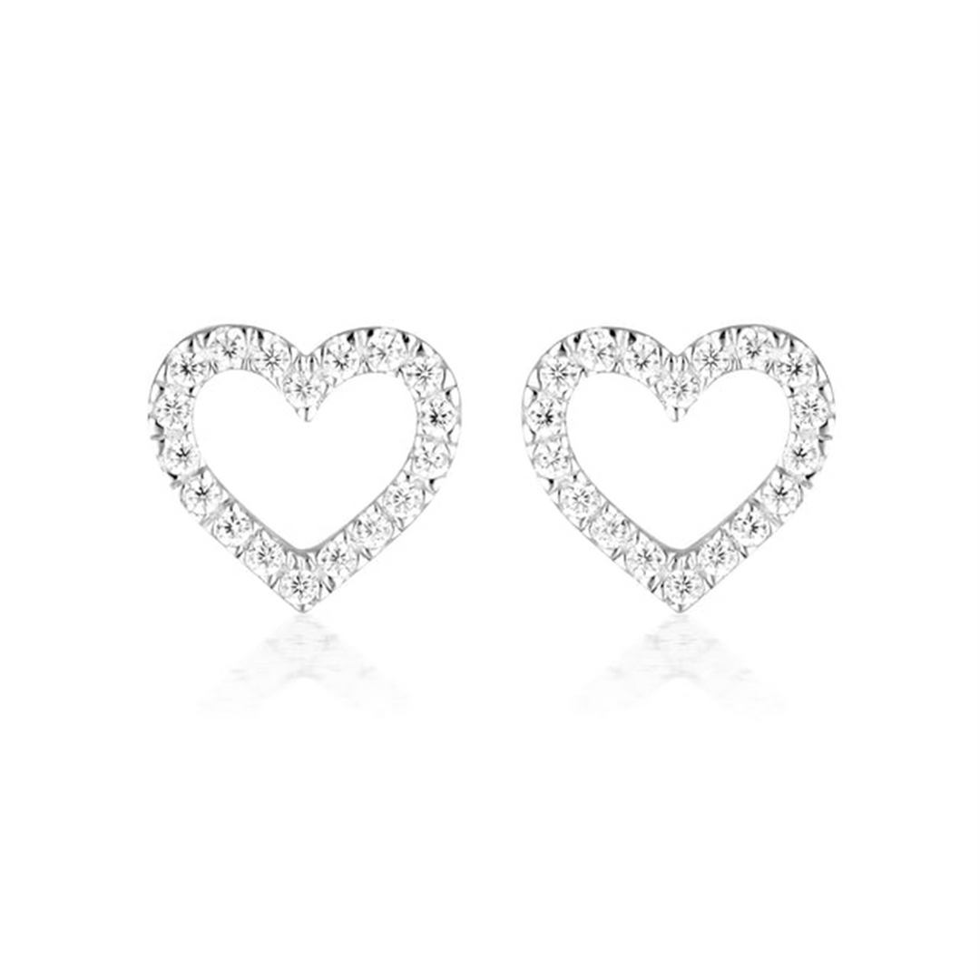 White Sterling Silver Cubic Zirconium Heart Polished Stud Earrings
Ea