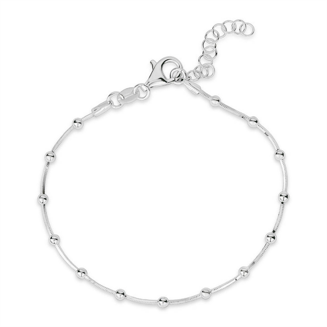 White Sterling Silver Bead Bracelet 
Top Width: 1mm
Length: 6.5" + 1