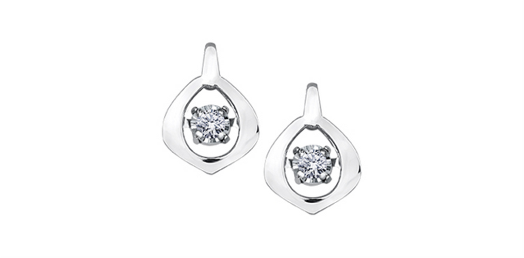 10K White Gold Unique Diamonds Dancing Stone Earrings