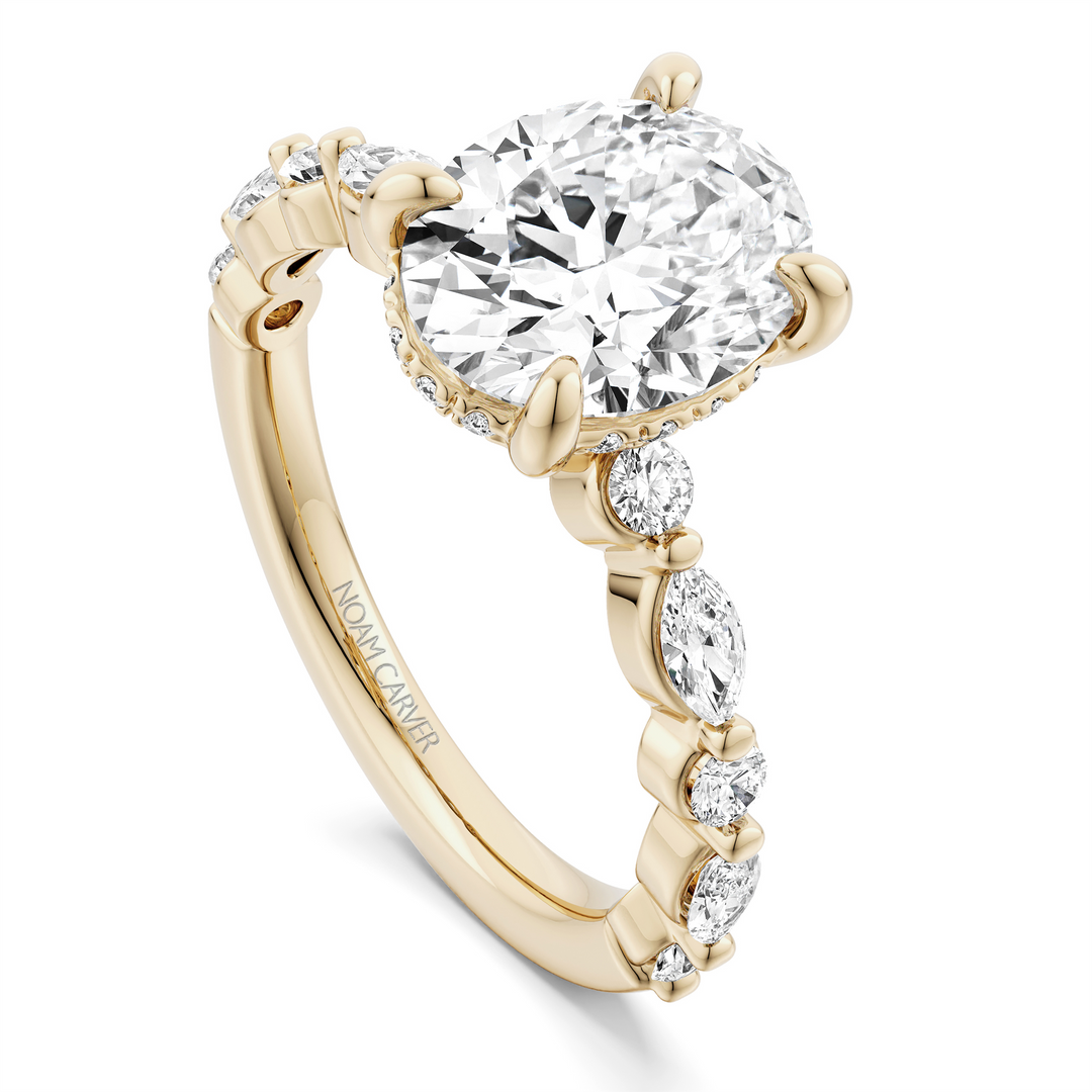 Yellow Gold Side Stones Diamond Engagement Ring Semi-Mount
Fits Centr