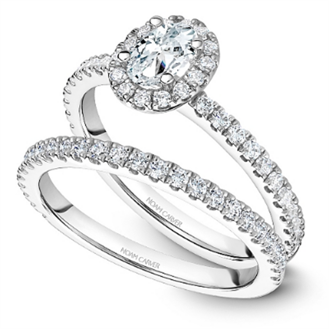 14K White Gold Halo Oval Diamond Engagement Ring