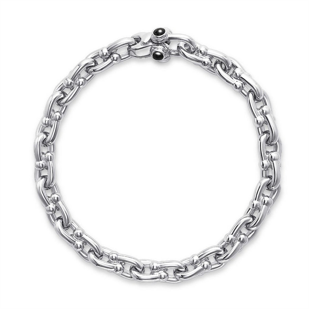 White Sterling Silver U-Link Chain 
Top Width: 7.5mm
Length: 7"