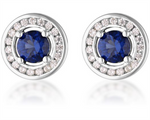 Load image into Gallery viewer, White Sterling Silver Synthetic Sapphires &amp; CZ Halo Polished Stud Earr
