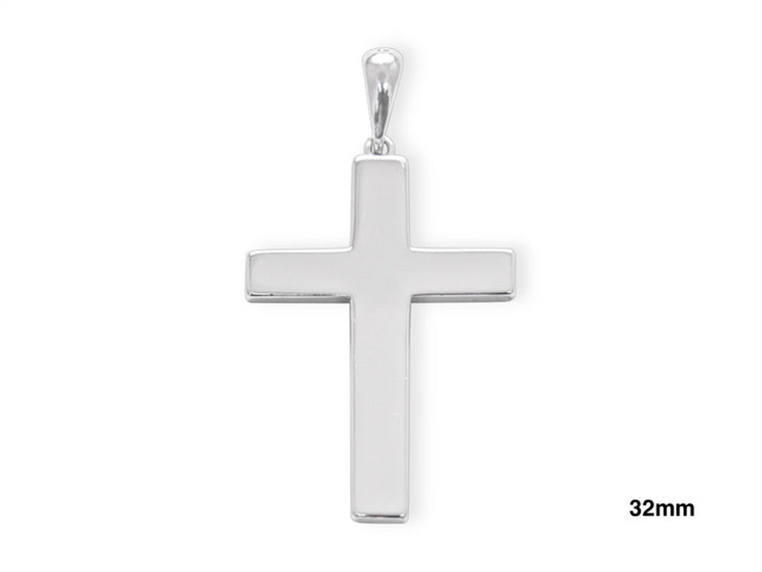 Sterling Silver White Polished Cross Religious Pendant 
Length: 32mm