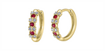 Load image into Gallery viewer, 10K Yellow Gold Round Rubies Diamonds Small Hoop Earrings
Primary Sto
