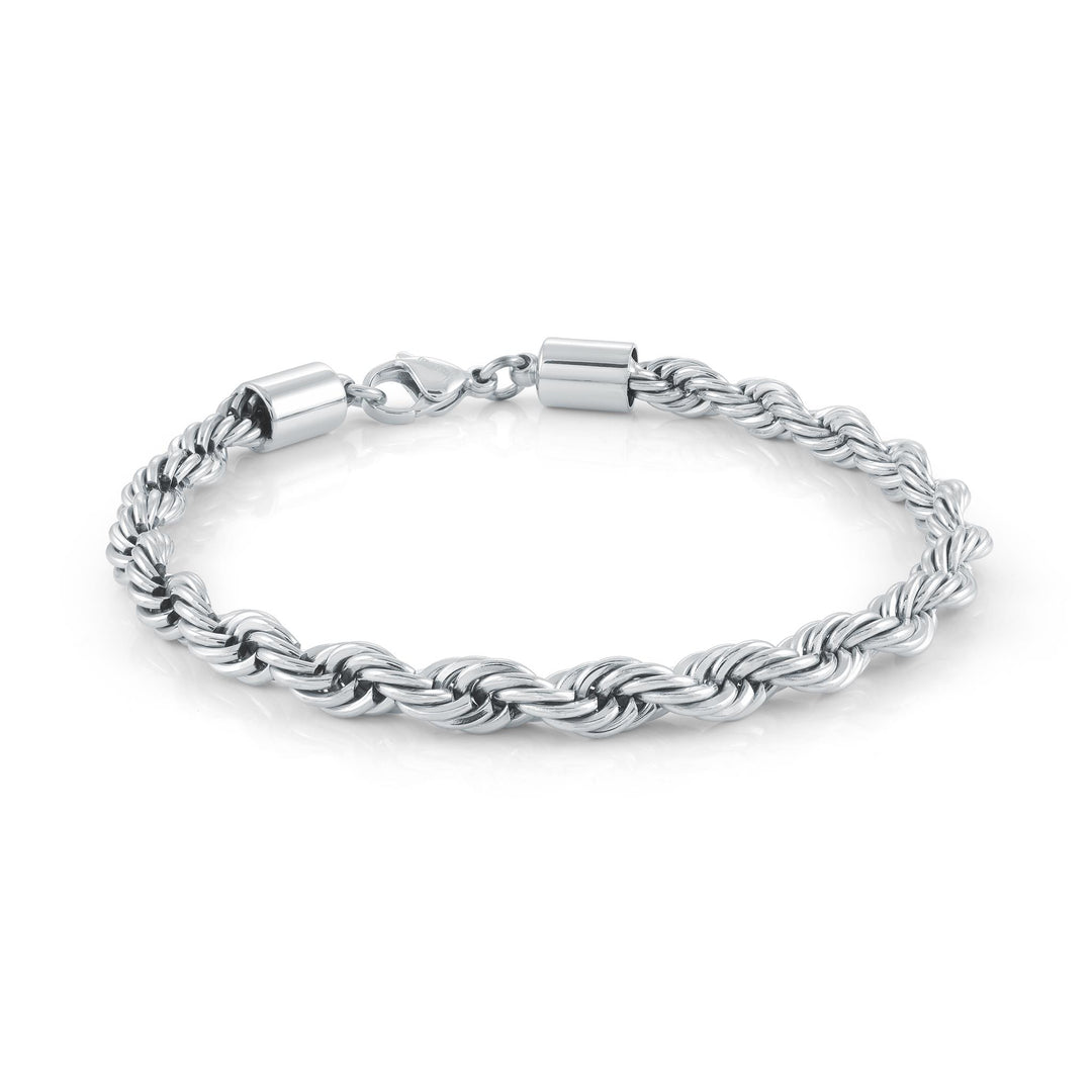 Stainless Steel Rope Bracelet 
Length: 7.25"
Width: 5mm
Finish: Pol