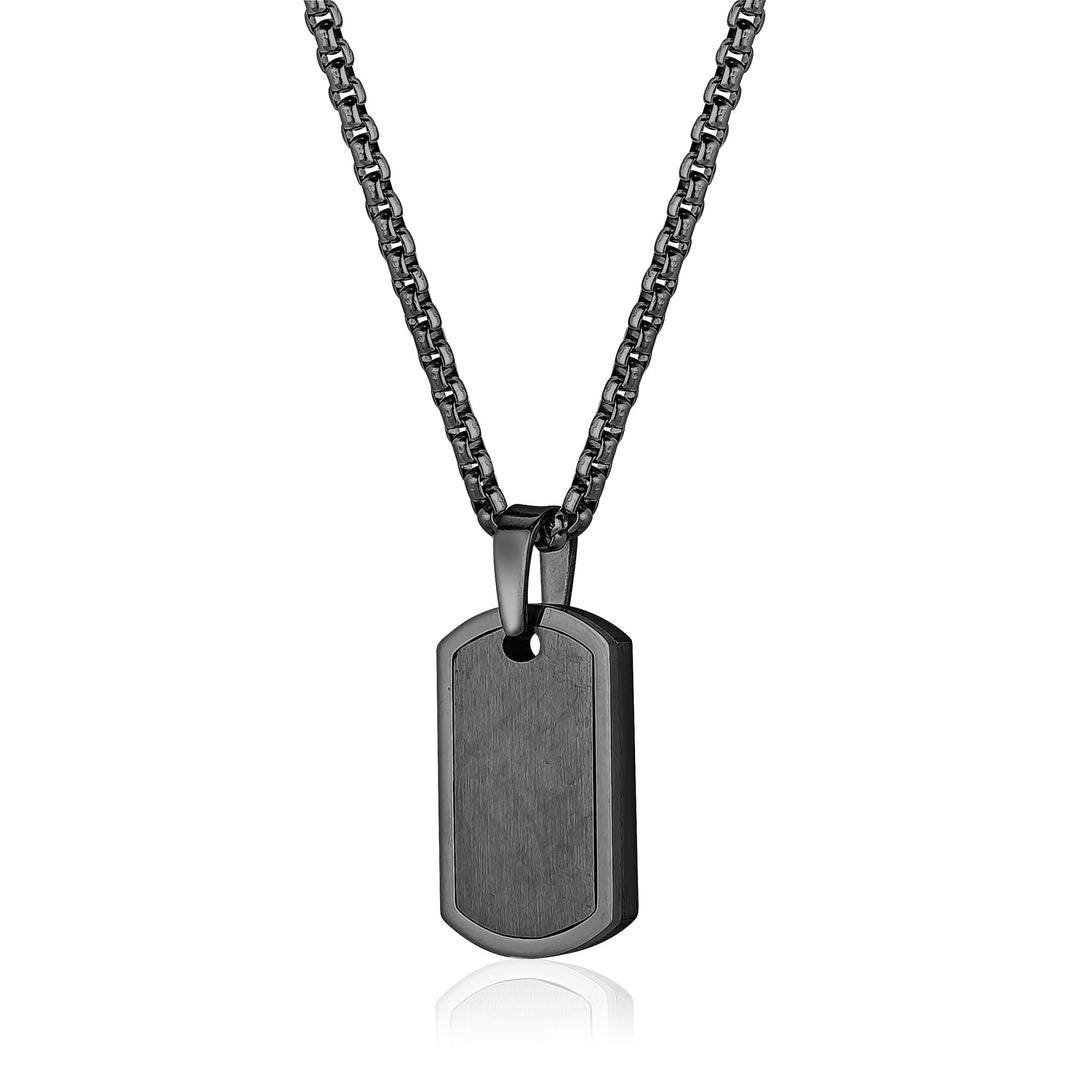 Multi-Finish Gun-Metal Grey Stainless Steel Dog Tag Necklace