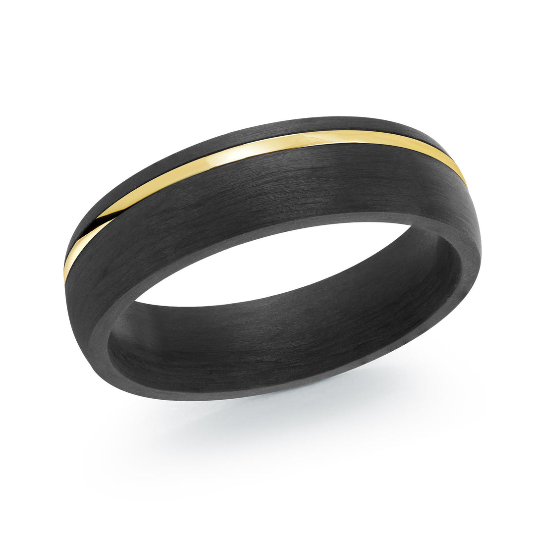 Black Carbon Fibre Satin Domed Band Band with Stainless Steel Inlay 
Width: 6mm