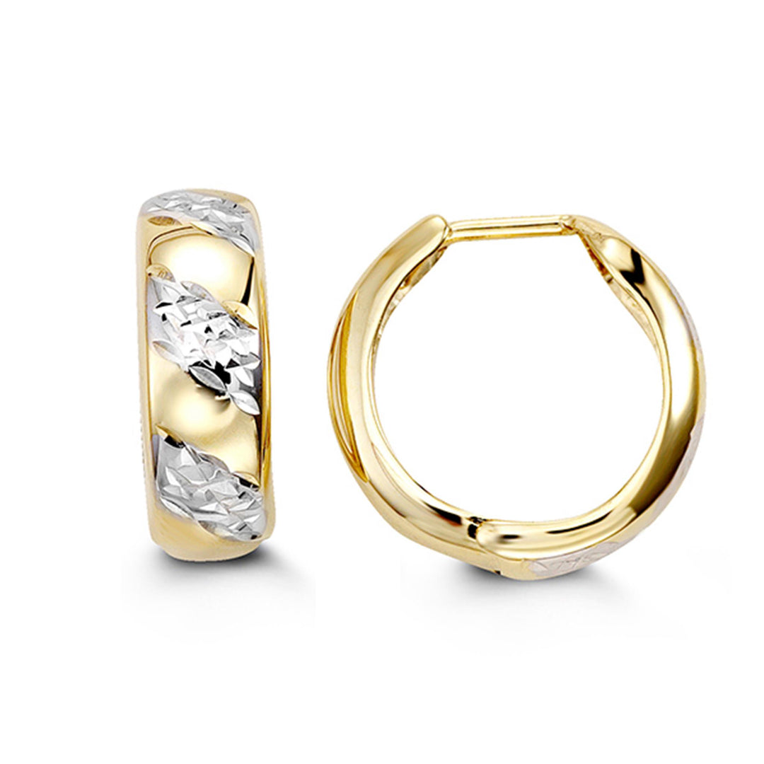 Kid's 10K Yellow & White Gold Diamond Cut Huggie Earrings
Collection: Huggies