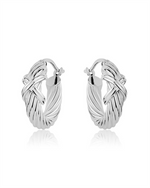 Load image into Gallery viewer, Sterling Silver White Round Twisted Small Hoop Earrings
Full Earring