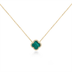 Load image into Gallery viewer, Yellow Sterling Silver Malachites Clover Polished Pendant Necklace