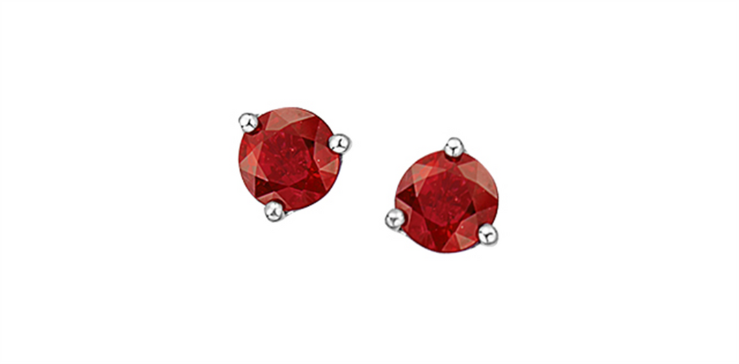 10K White Gold Garnets Stud Earrings