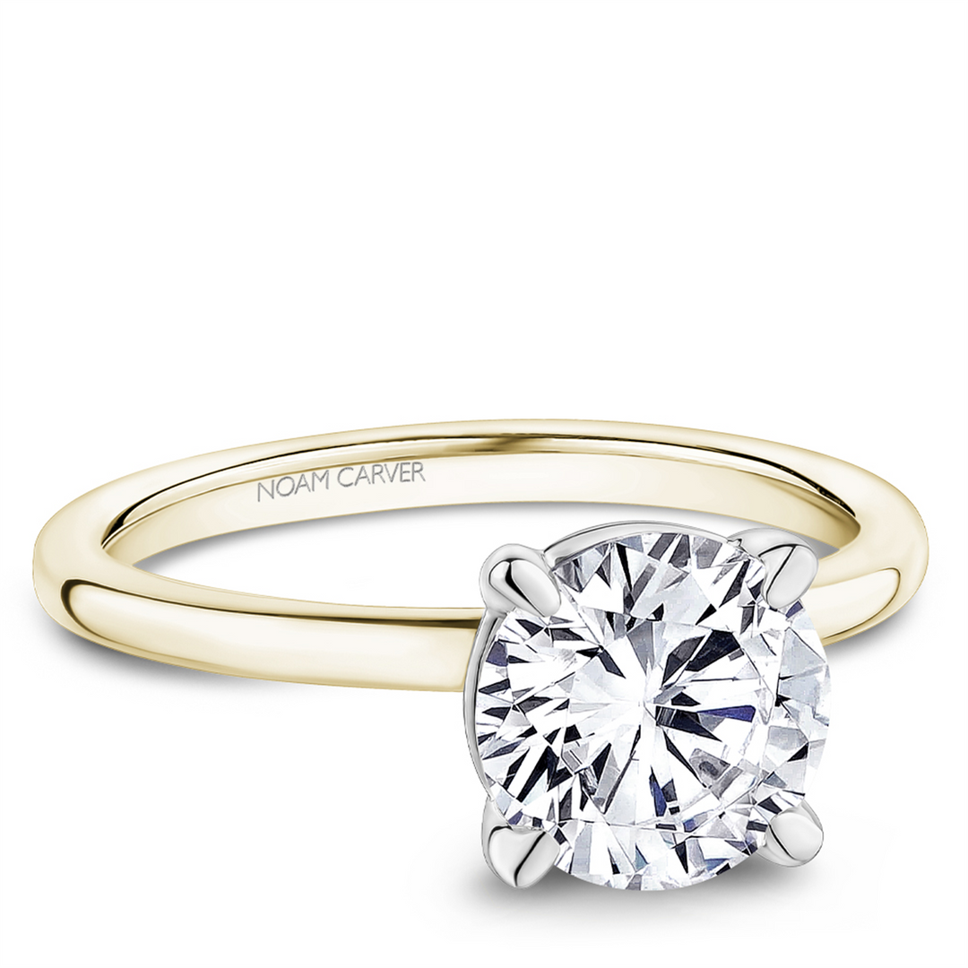 14K White & Yellow Gold Solitaire Diamond Engagement Ring Semi-Mount