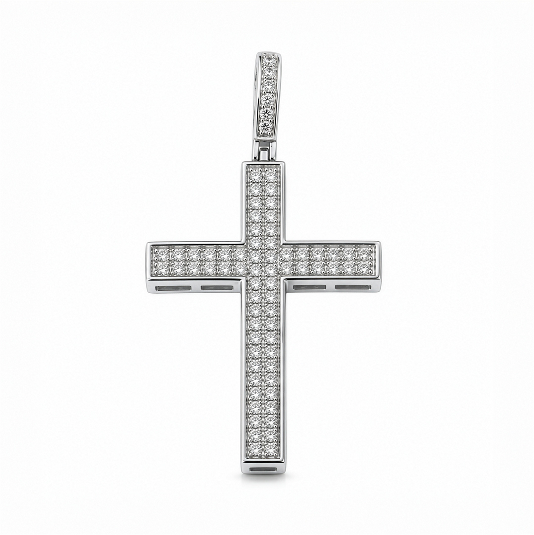 White Sterling Silver Cross Religious Pendant with Lab Diamond 
Lengt