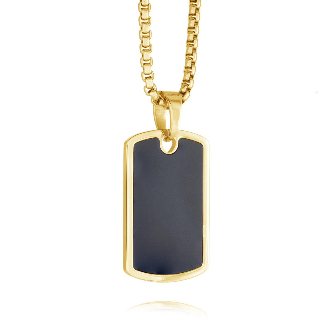 Gold Stainless Steel Dog Tag Pendant Necklace