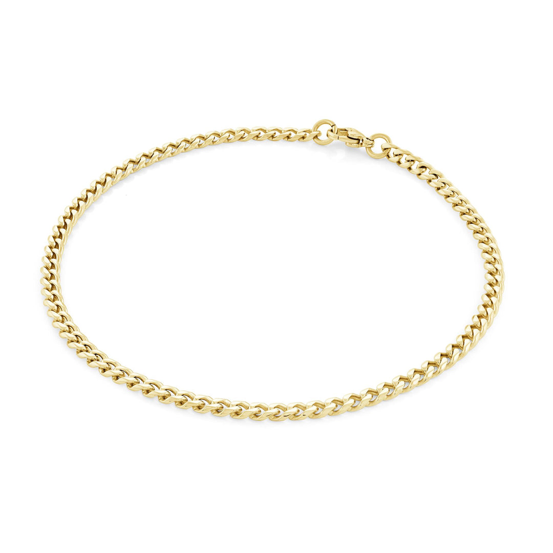 Gold Stainless Steel Curb Anklet 
Length: 10"
Width: 3.3mm
Finish: