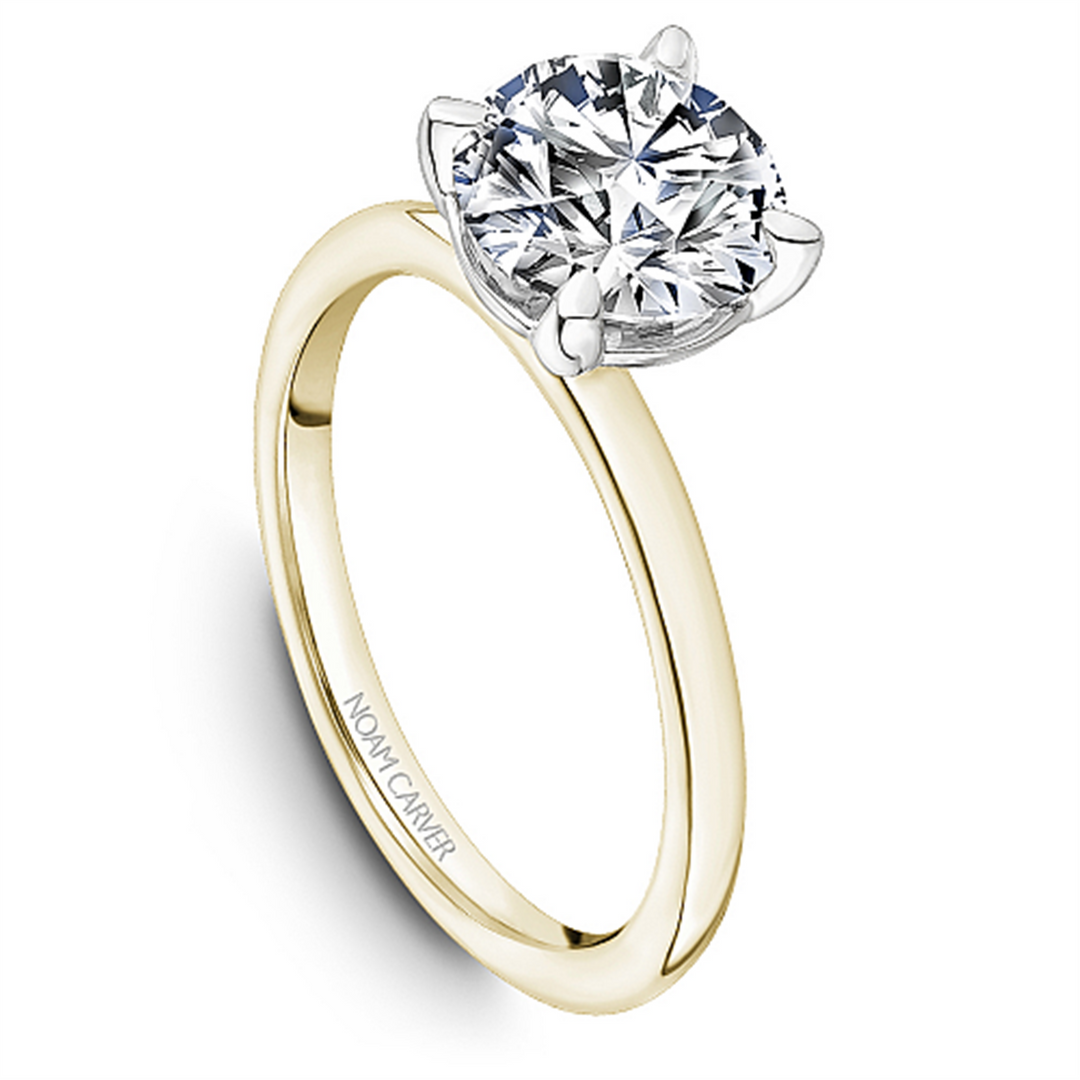 14K Yellow & White Gold Solitaire Diamond Engagement Ring Semi-Mount
