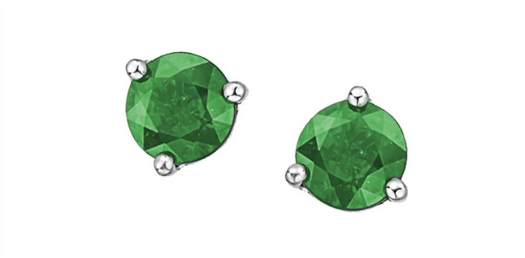 10K White Gold Emeralds Stud Earrings