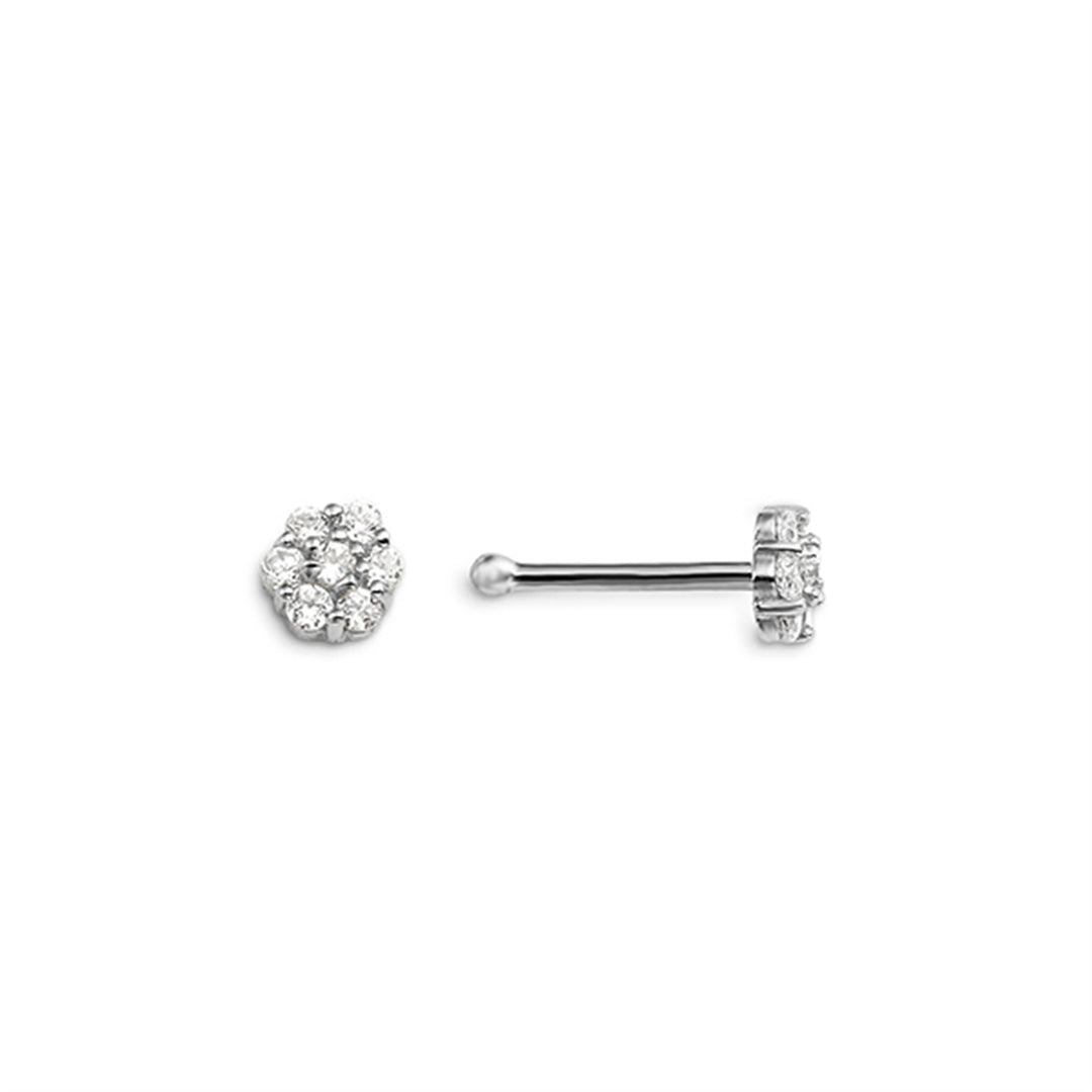 14K White Gold Flower Nose Stud with Cubic Zirconia 
Collection: Sparkles