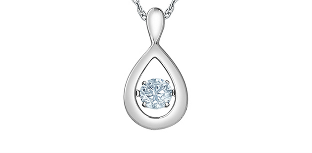 White Sterling Silver Teardrop Polished Dancing Stone Pendant Necklace