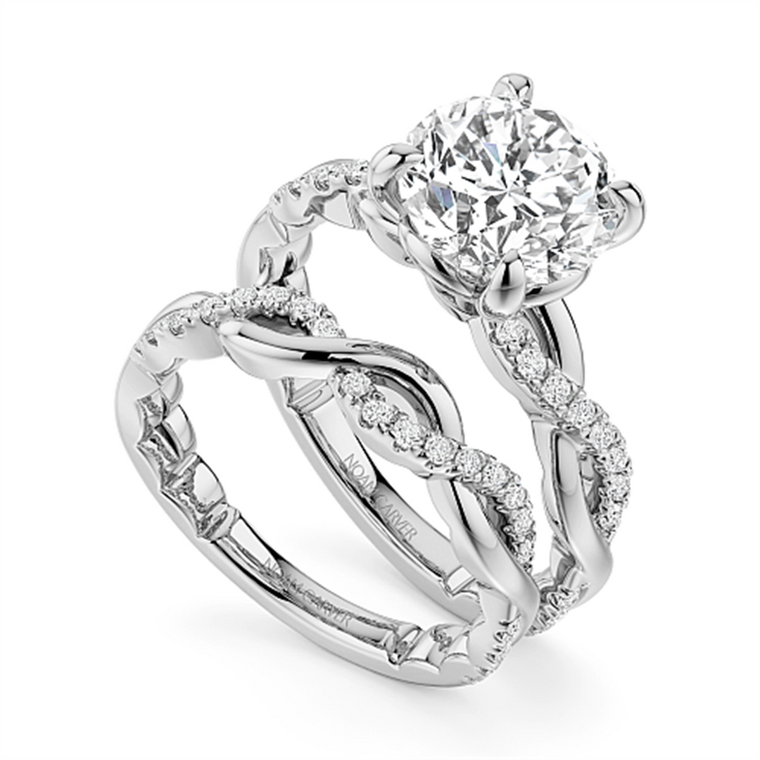 14K White Gold Intertwined Diamond Engagement Ring Semi-Mount
Fits Ce