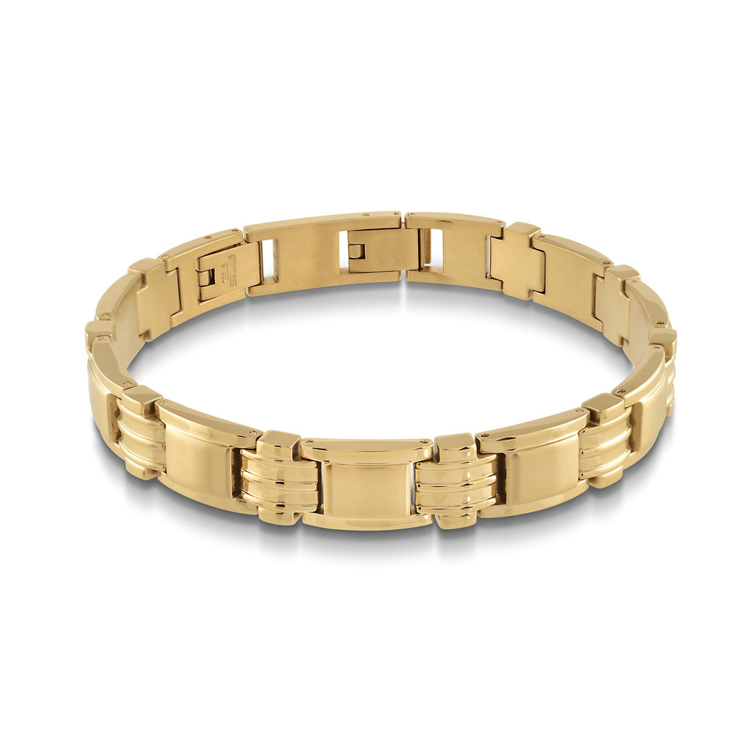 Gold Stainless Steel Fancy Link Bracelet 
Length: 8" + 0.5"