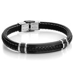 Load image into Gallery viewer, Black Leather Stainless Steel 
Length: 8&quot;
