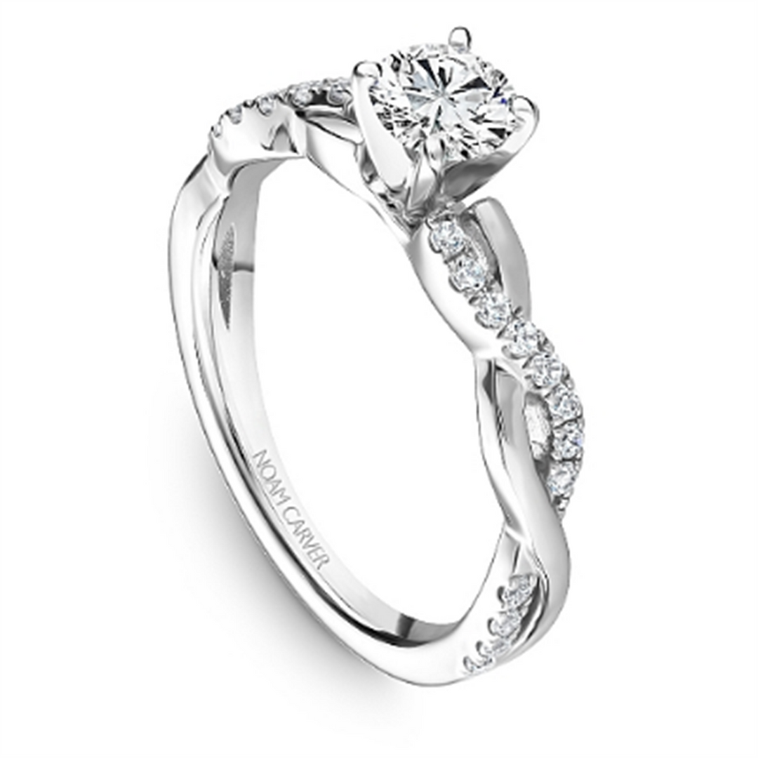 14K White Gold Intertwined Round Diamond Engagement Ring