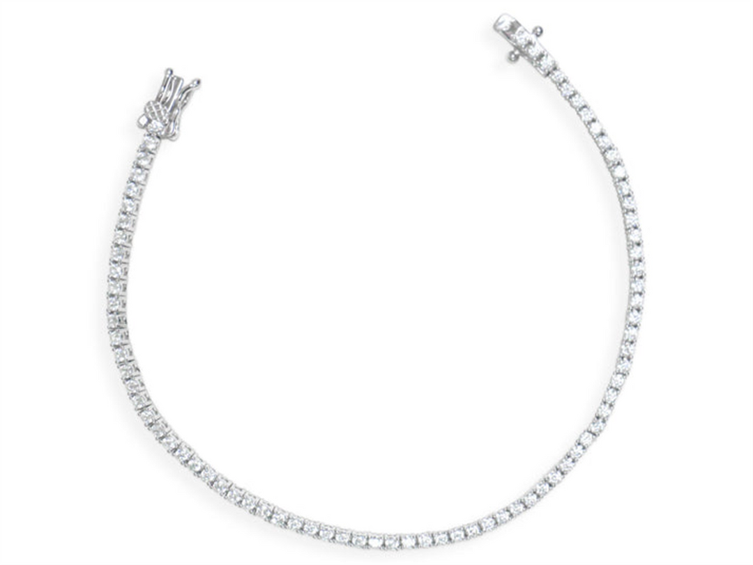 White Sterling Silver Tennis Bracelet 
Top Width: 2.4mm
Length: 7.5"