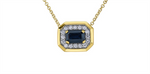 Load image into Gallery viewer, 10K Yellow Gold Octagon Polished Sapphire Diamonds Pendant Necklace