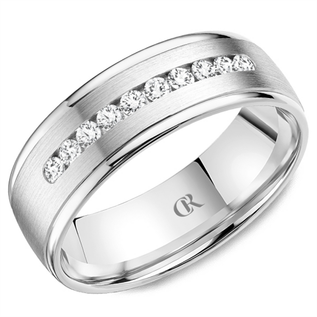 Men's White Gold Stepped Down Edges Diamond Band 
Total Diamonds: 0.2