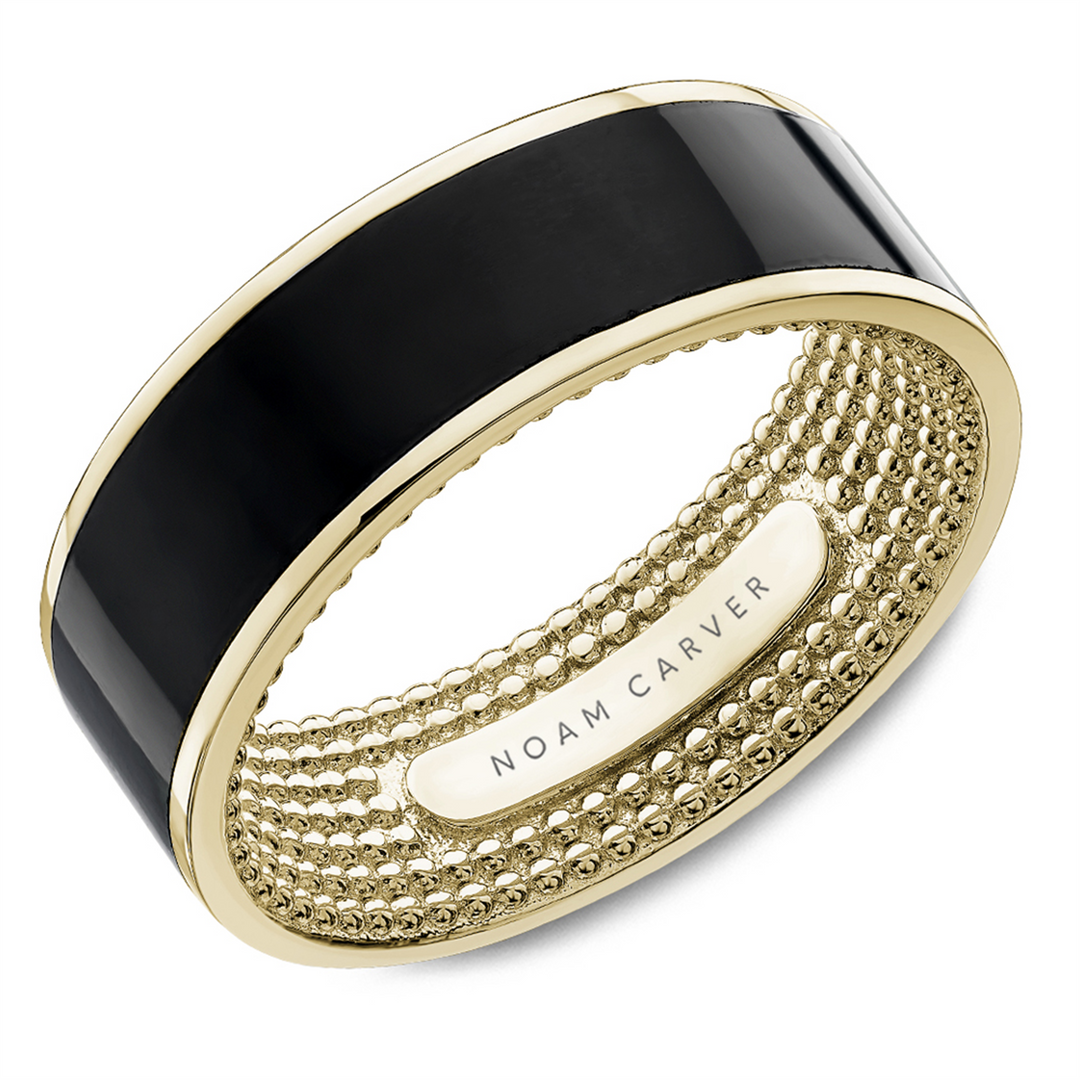 Men's Yellow Gold Flat Band with Polished Finish and Enamel Inlay
Top