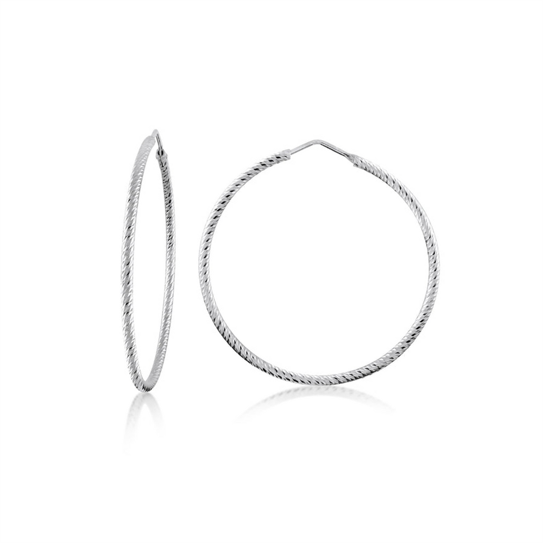 White Sterling Silver Diamond Cut Large Hoop Earrings
Earring Length/