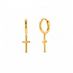 Load image into Gallery viewer, Yellow Gold Vermeil Sterling Silver Cross Charm Polished Huggie Earrin