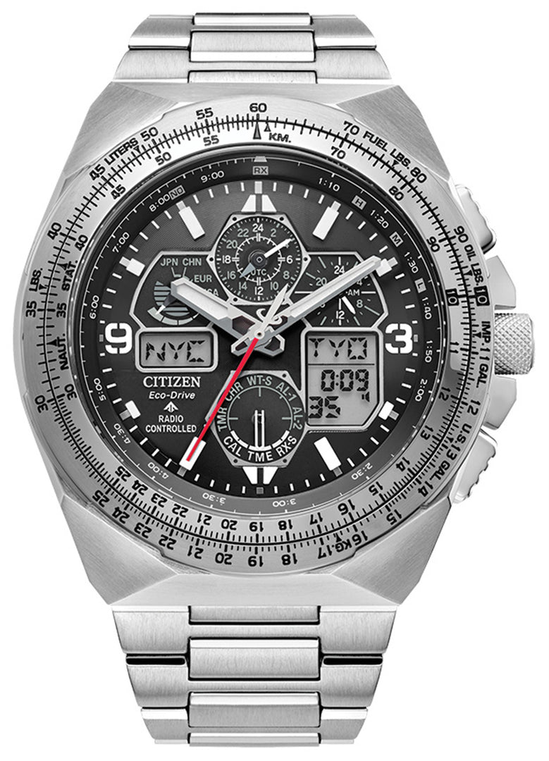 CITIZEN Men's Stainless Steel Eco-Drive Chronograph Watch with Black Dial