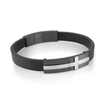 Load image into Gallery viewer, Black Leather Stainless Steel Cross Bracelet 
Length: 7.5&quot; - 8.25&quot; Ad
