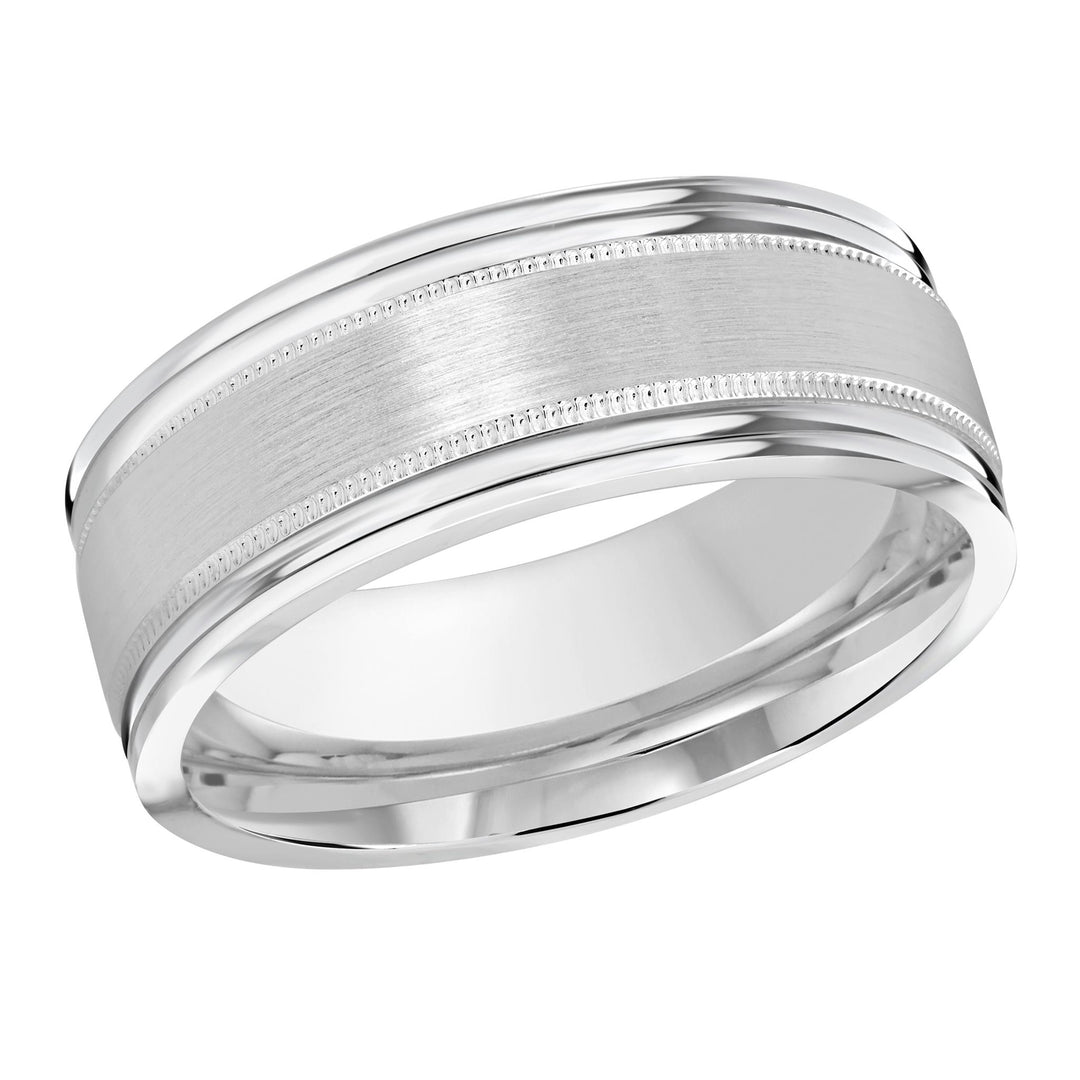 Men's 10K White Gold Flat with Milgrain Band with Satin Finish