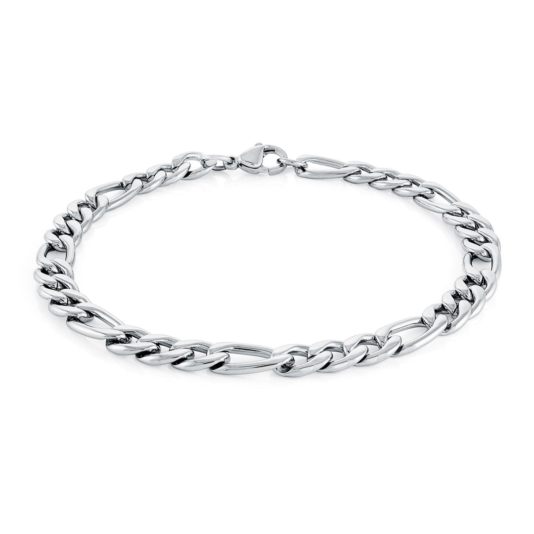 Stainless Steel Figaro Bracelet 
Length: 7.25"
Width: 6mm
Finish: P