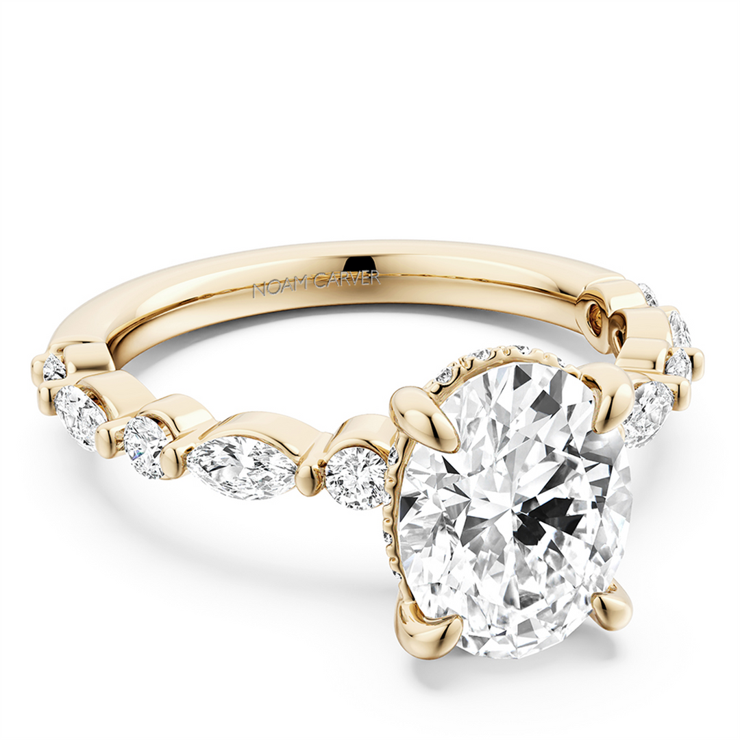 Yellow Gold Side Stones Diamond Engagement Ring Semi-Mount
Fits Centr