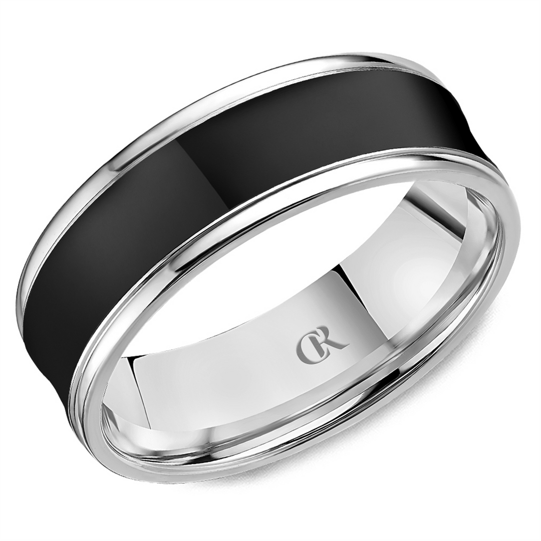 Men's White Gold Concave Band with Polished Finish 
Top Width: 7 mm